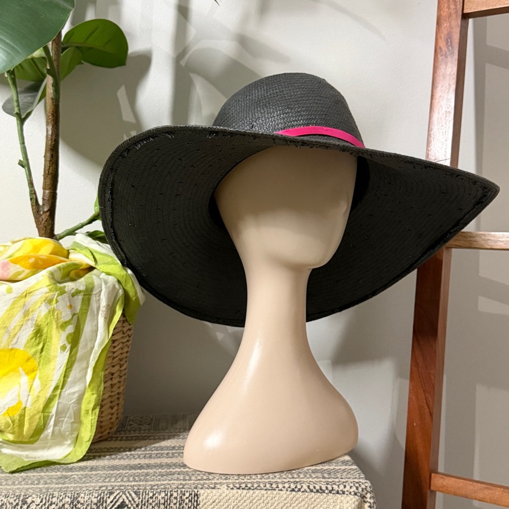 Lauren Ralph Lauren MEDIUM Black Wide Brim Sun Hat NEW